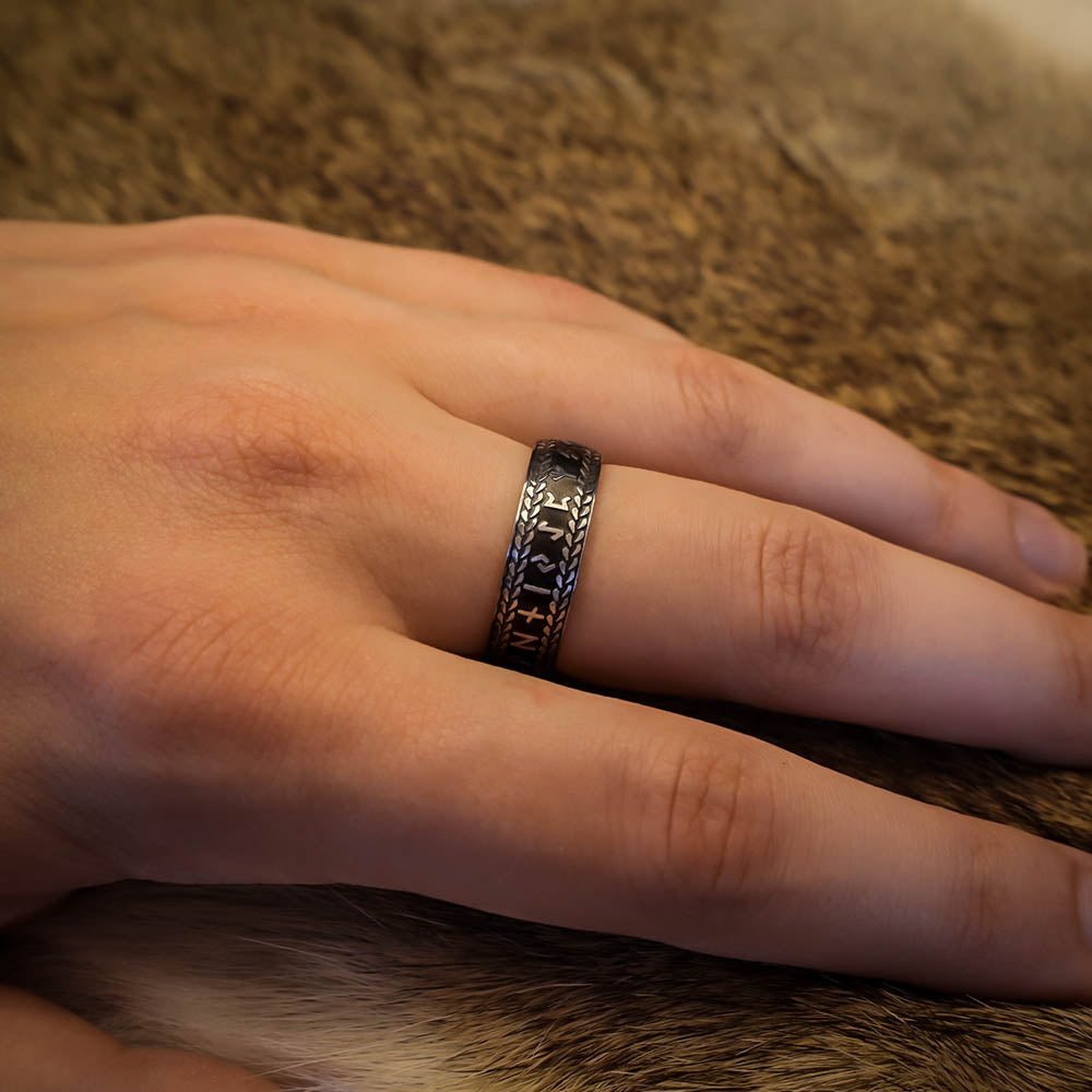 Textured Runic Heritage Ring - Stainless Steel