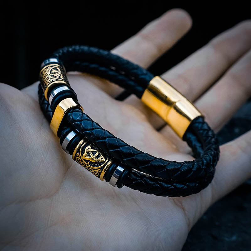 Viking Bead Dual Braid Leather Bracelet