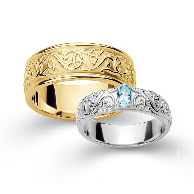 Handcrafted Celtic Carvings Band - Gold