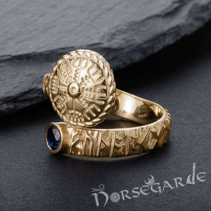 Handcrafted Vegvisir Ouroboros Band - Gold with Sapphire