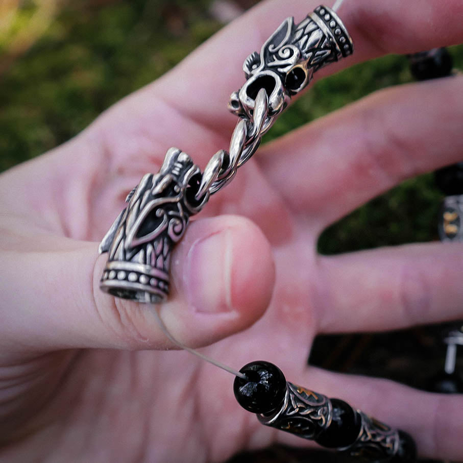 Runes and Beads Elastic Wolf Bracelet