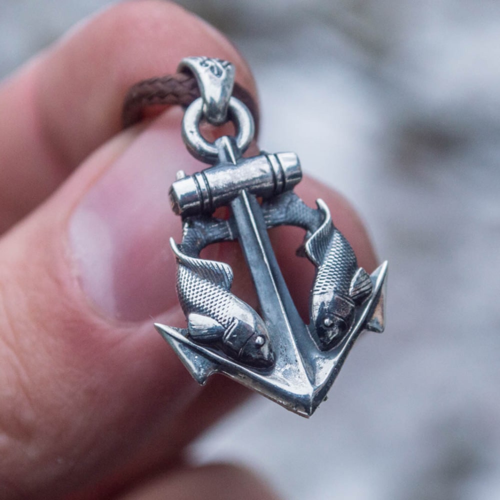 Handcrafted Anchor & Fish Pendant - Sterling Silver