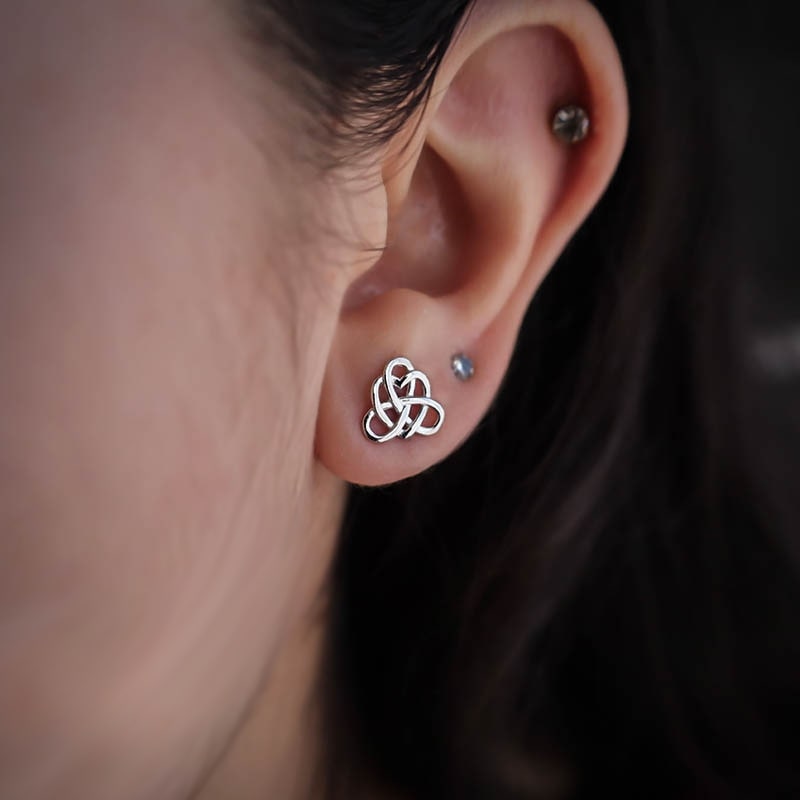 Celtic Knot Heart Stud Earrings - Sterling Silver