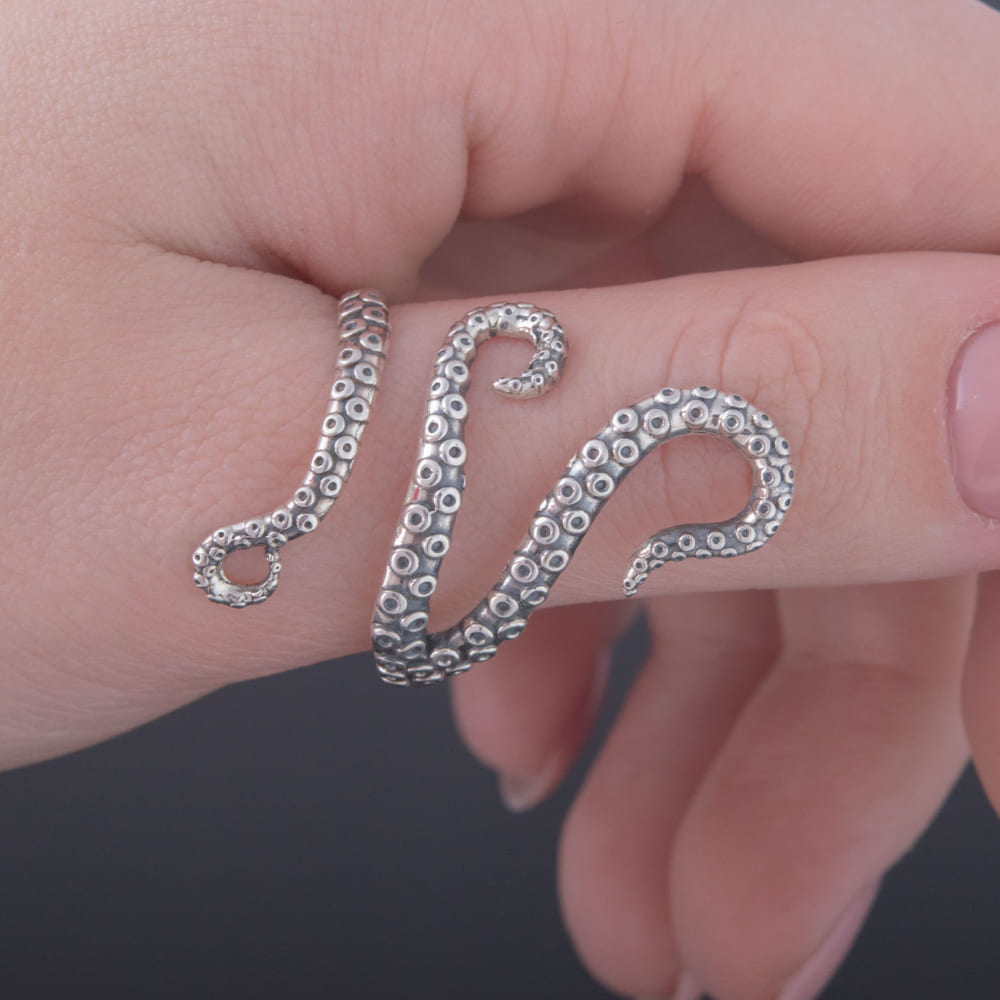Handcrafted Writhing Tentacles Ring - Sterling Silver