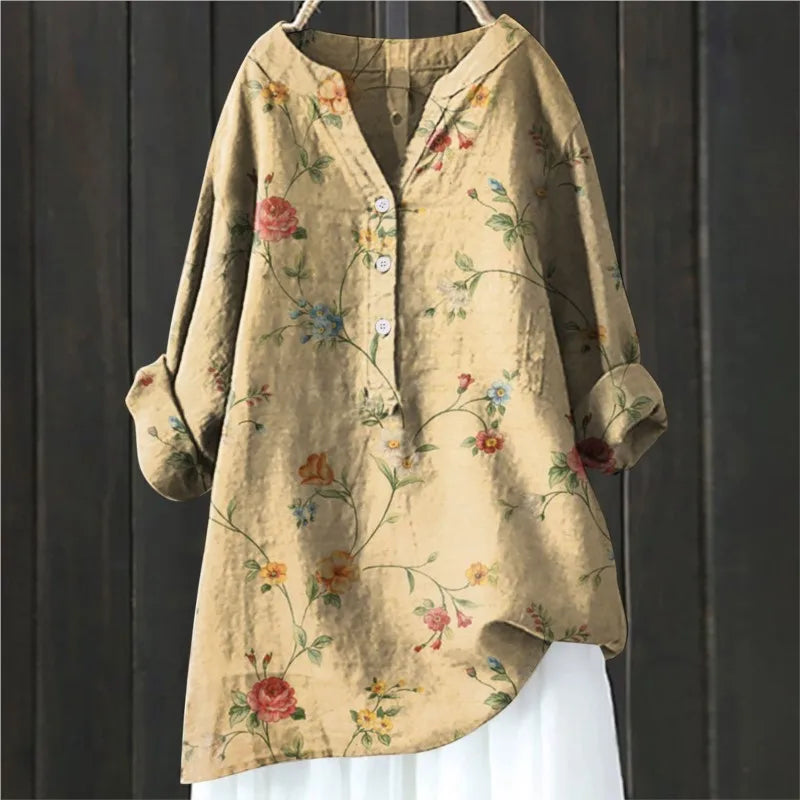 Woubina Blusa | Mujer Floral Button-Up Top de manga larga