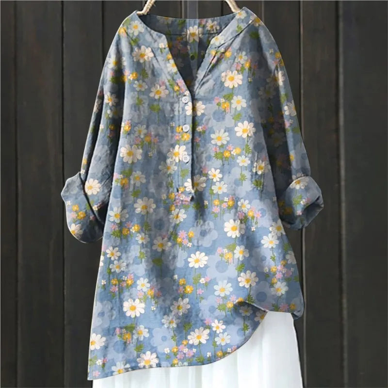 Woubina Blusa | Mujer Floral Button-Up Top de manga larga