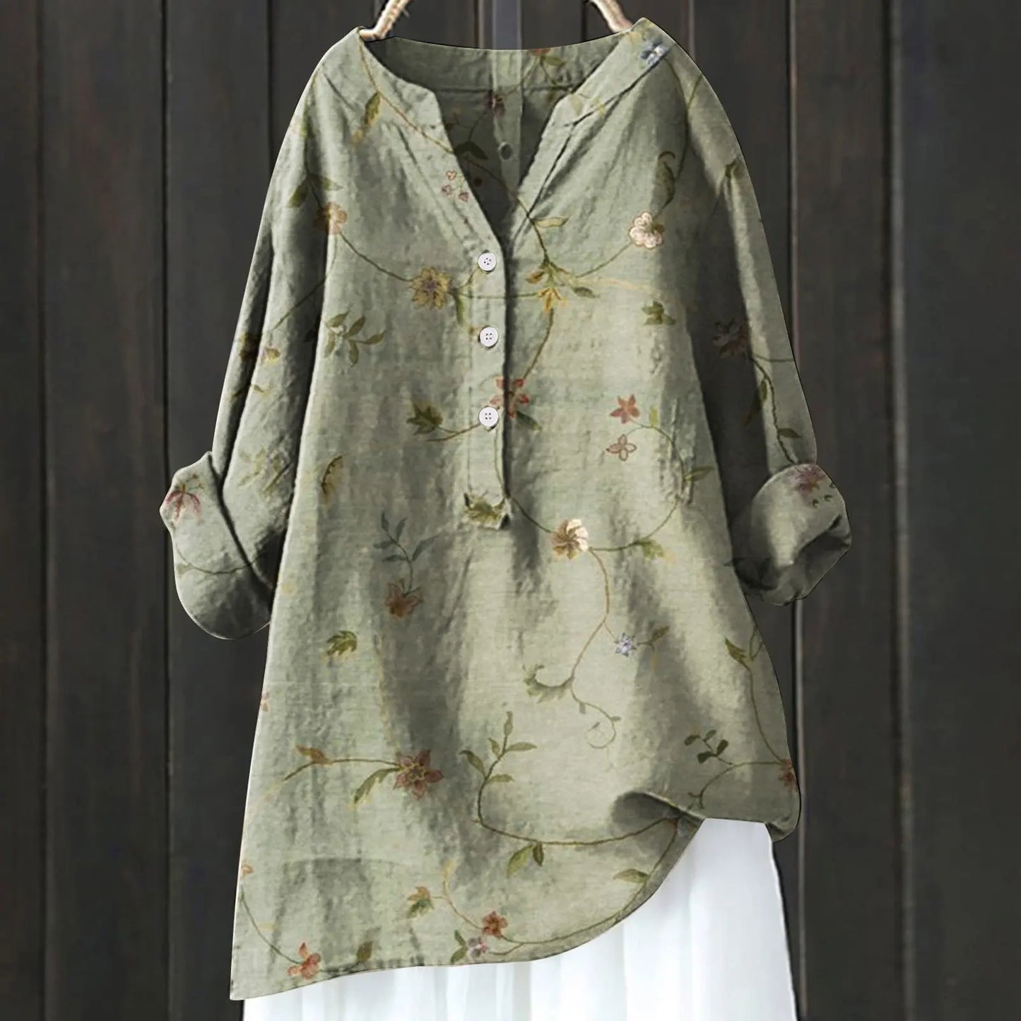 Woubina Blusa | Mujer Floral Button-Up Top de manga larga