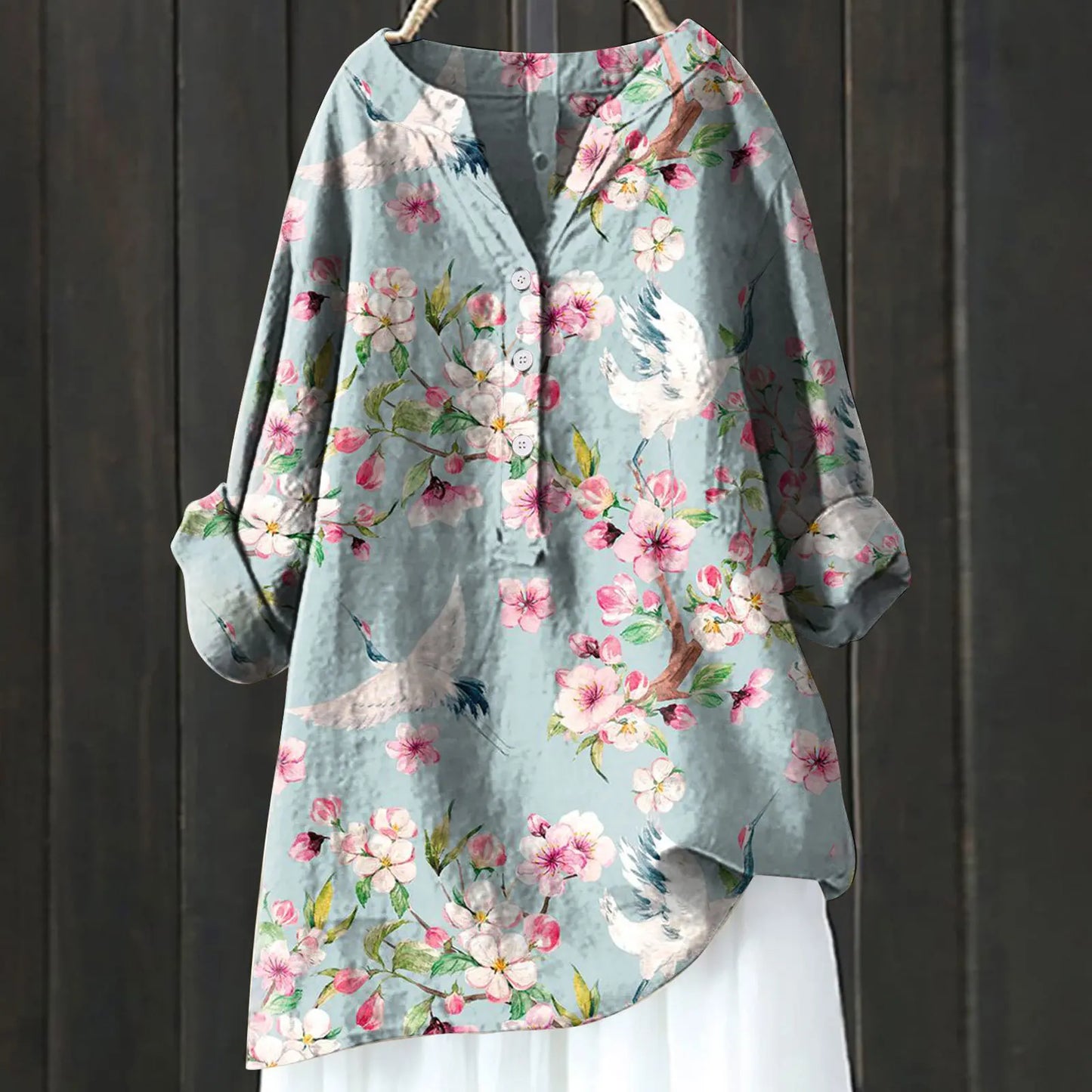 Woubina Blusa | Mujer Floral Button-Up Top de manga larga