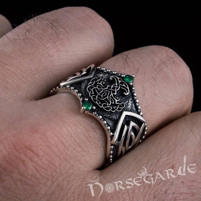 Handcrafted Gemmed Yggdrasil Celtic Ring - Sterling Silver
