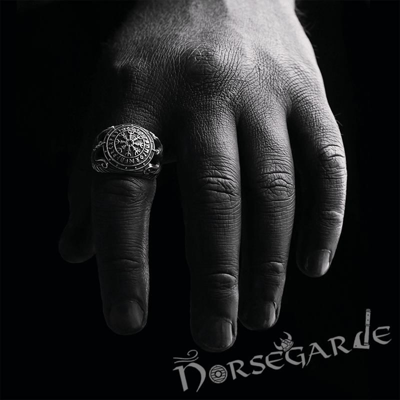 Handcrafted Helm of Awe Shield and Ravens Ring - Sterling Silver & Brass