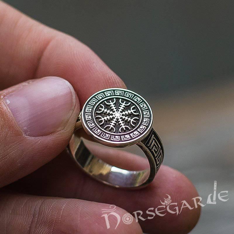 Handcrafted Helm of Awe Shield Signet Ring - Sterling Silver