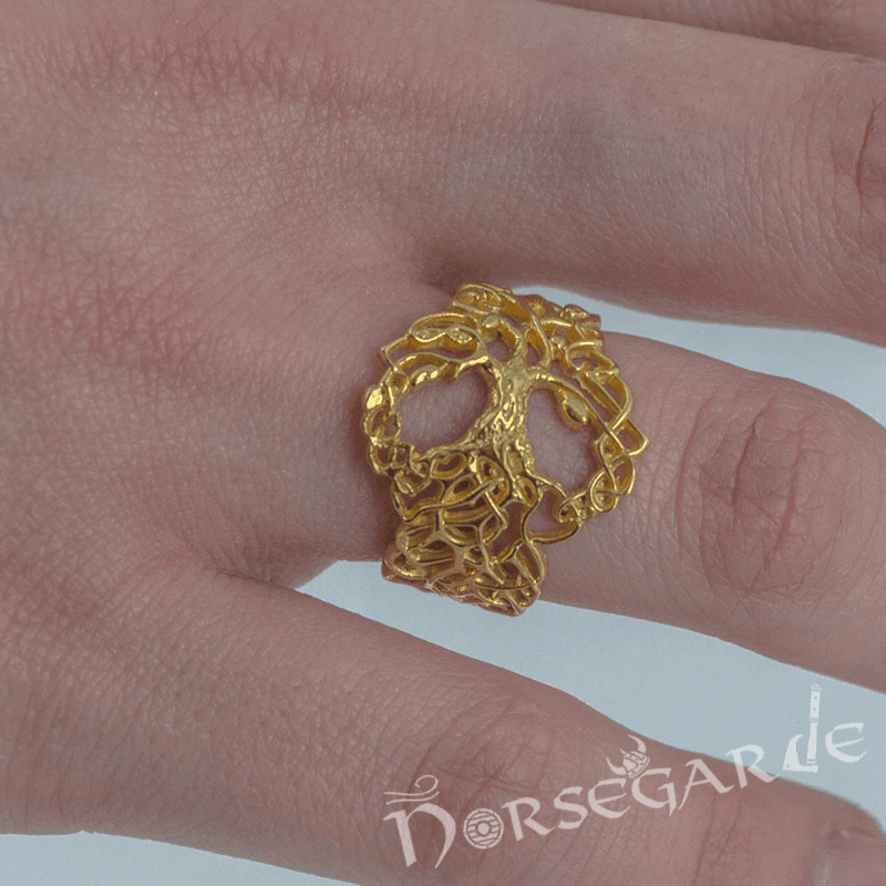 Handcrafted Intertwined Yggdrasil Ring - Gold