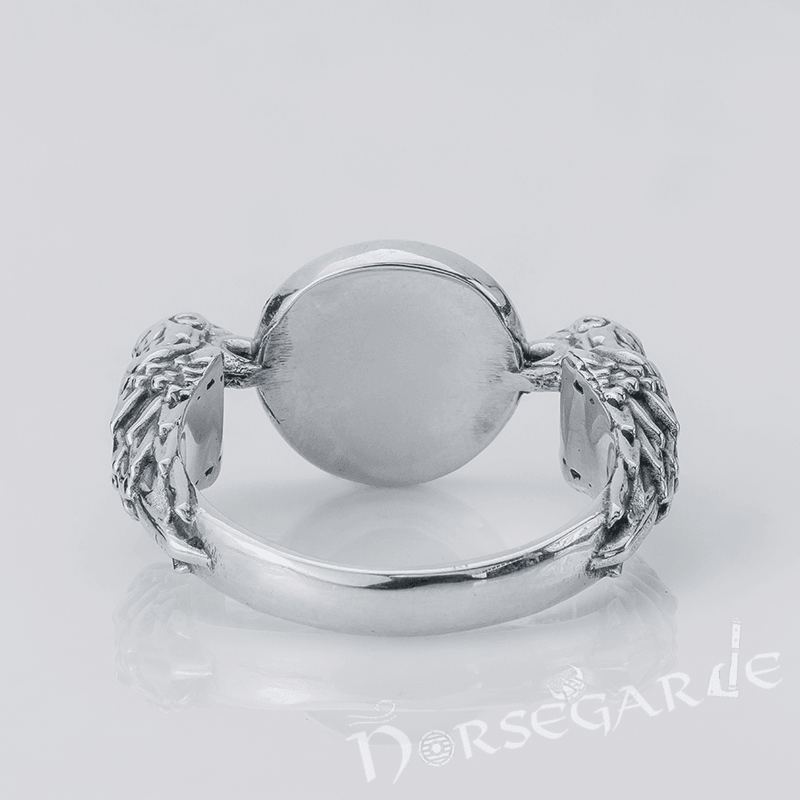 Handcrafted Odin Ravens and Vegvisir Ring - Sterling Silver