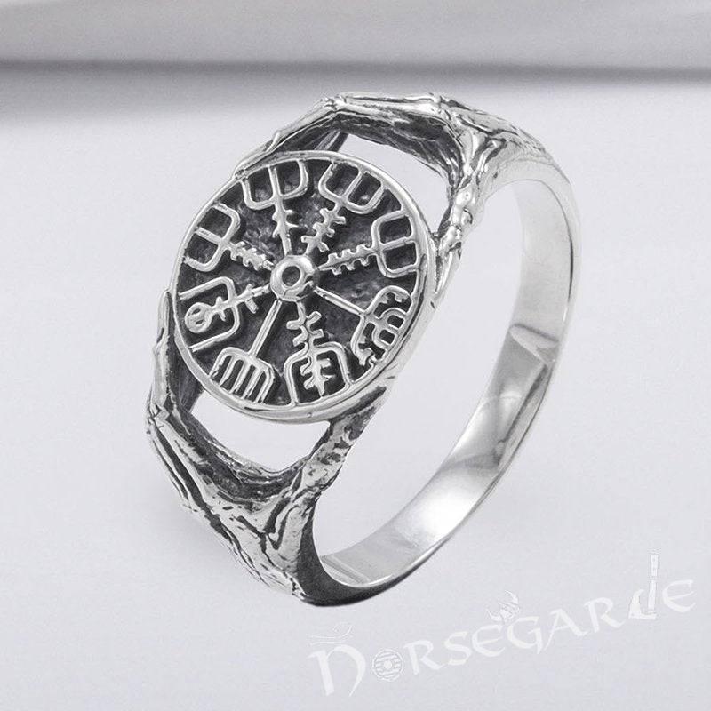 Handcrafted Odin's Grasp Vegvisir Ring - Sterling Silver