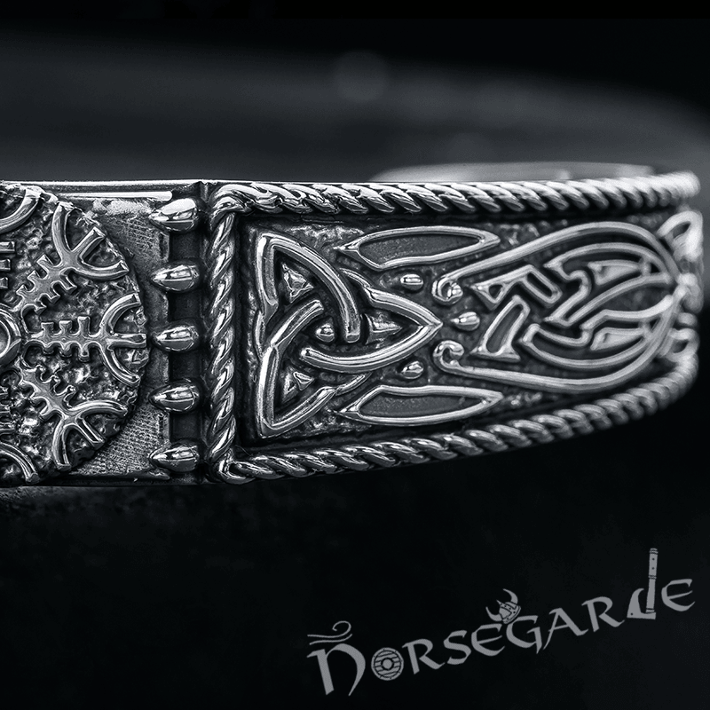 Handcrafted Ornamental Helm of Awe Arm Ring - Sterling Silver