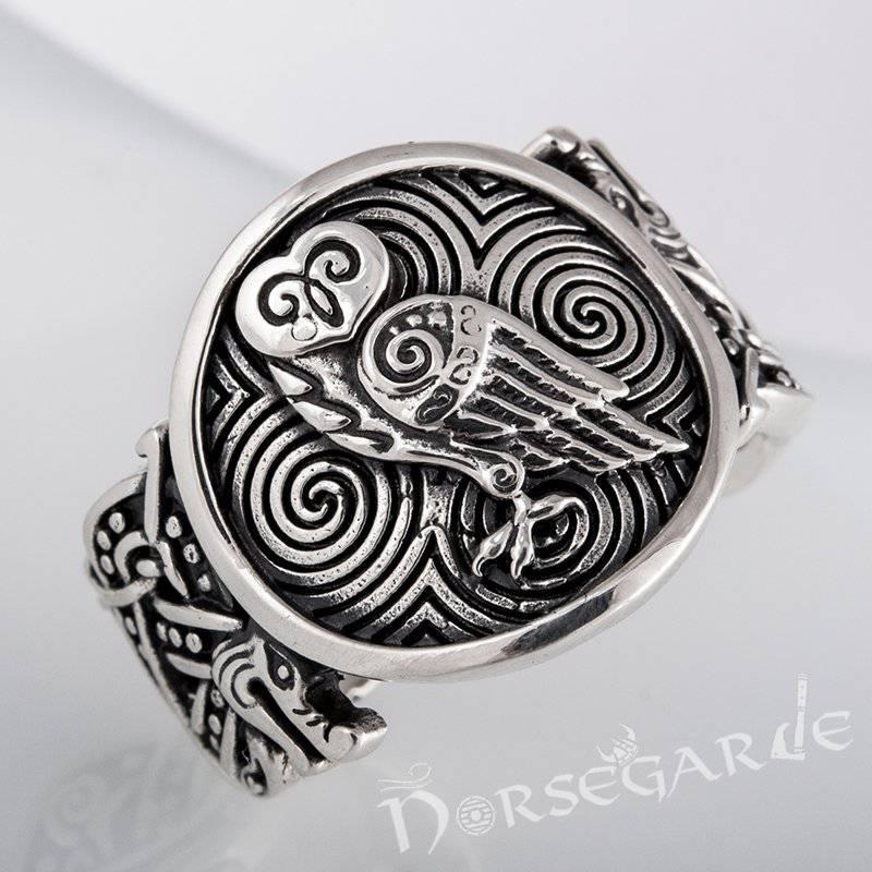 Handcrafted Owl Jellinge Style Ring - Sterling Silver