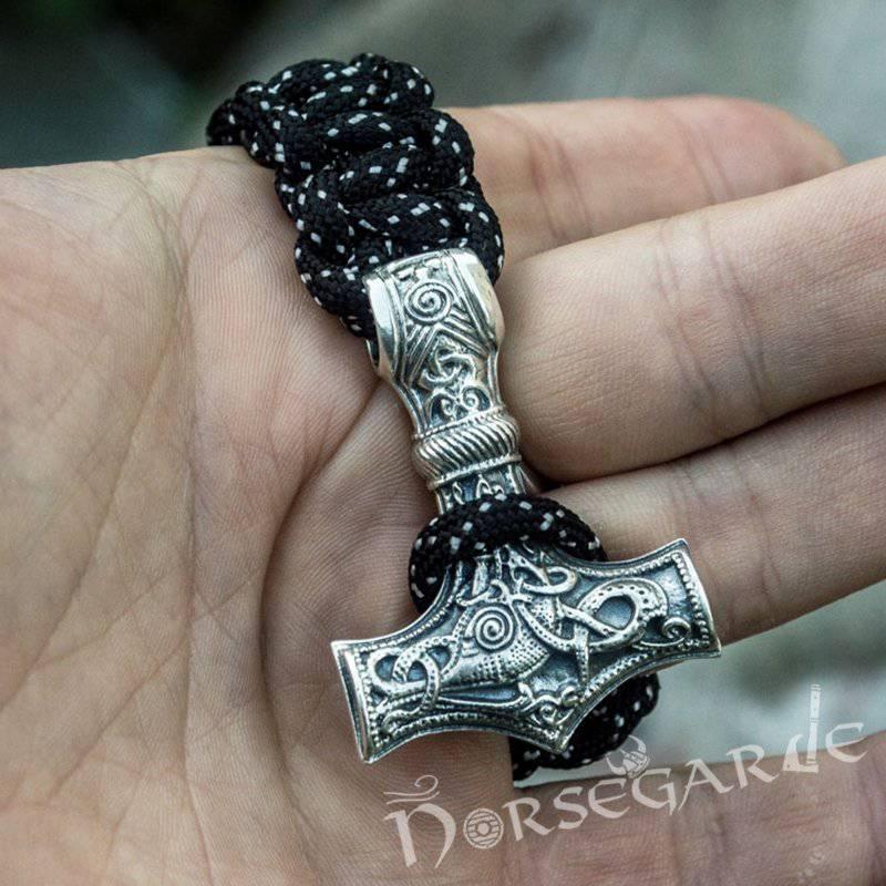 Handcrafted Polka Paracord Bracelet with Large Mjölnir - Sterling Silver