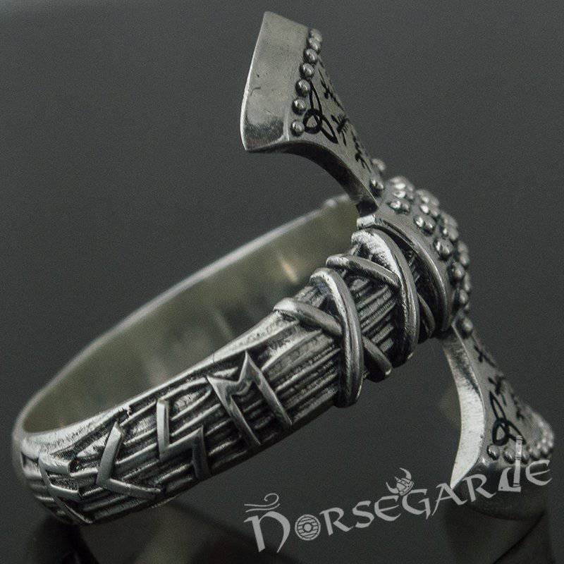 Handcrafted Runic Axe Ring - Sterling Silver