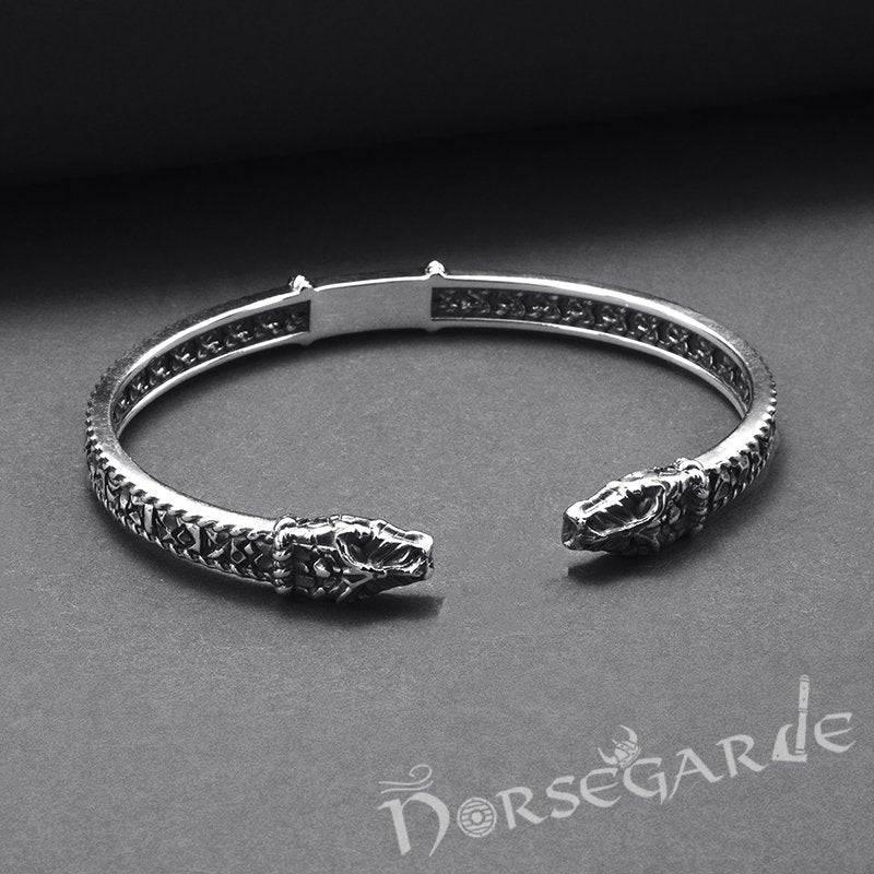 Handcrafted Runic Jormungandr Torc Bracelet - Sterling Silver