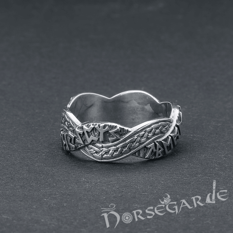 Handcrafted Twined Braid & Runes Band - Sterling Silver