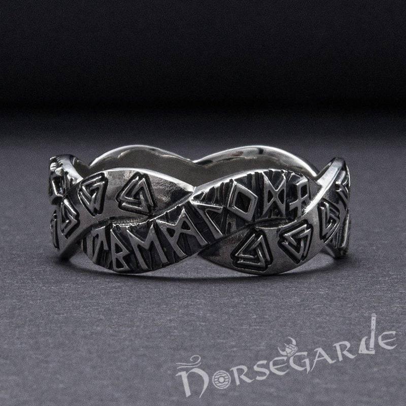 Handcrafted Twined Mystic Runes Band - Sterling Silver