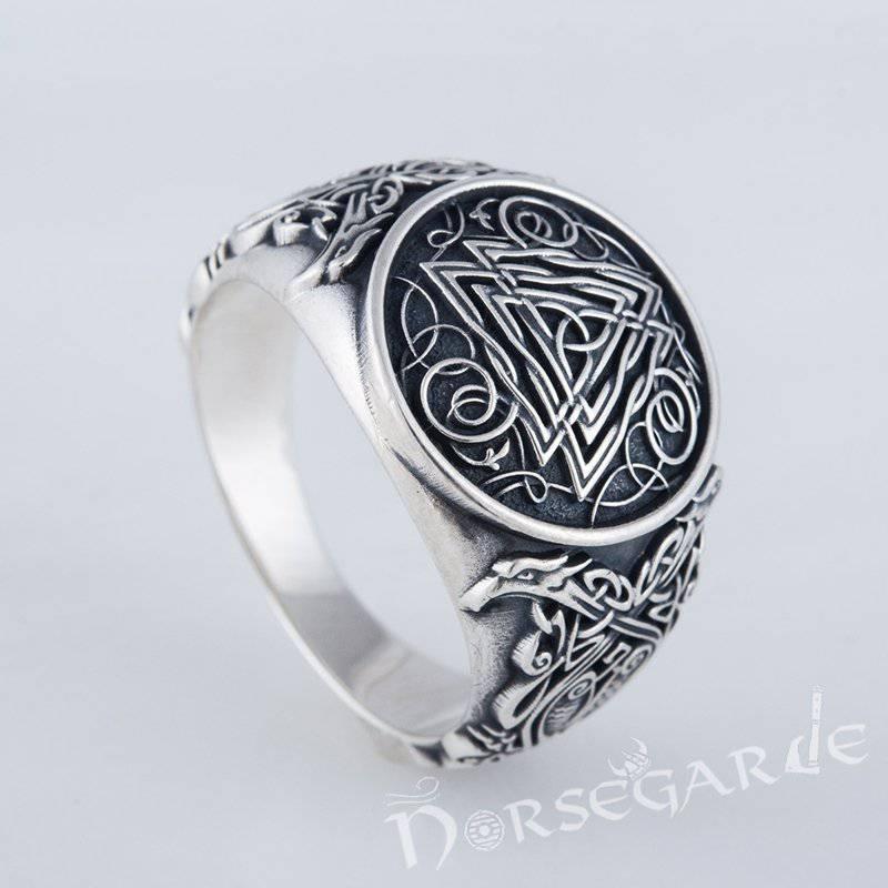 Handcrafted Valknut Viking Ornament Ring - Sterling Silver