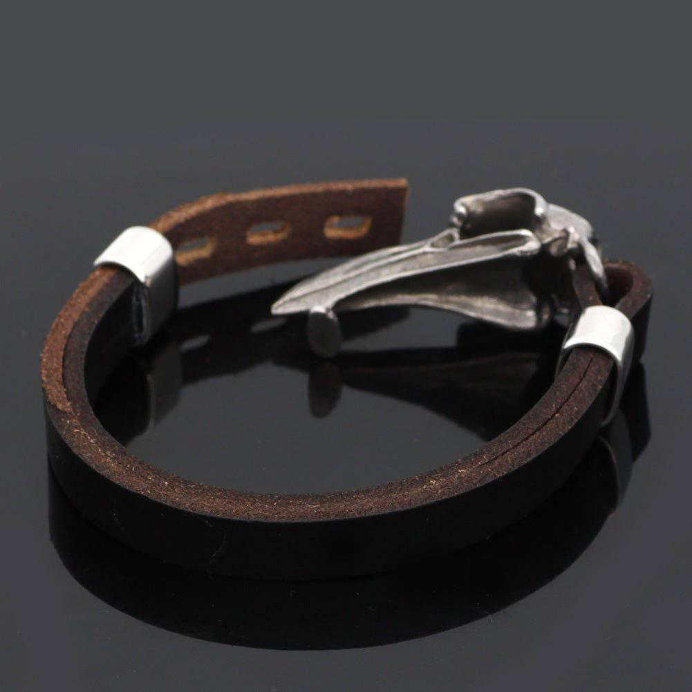 Rustic Raven Skull Leather Bracelet - Stainless Steel