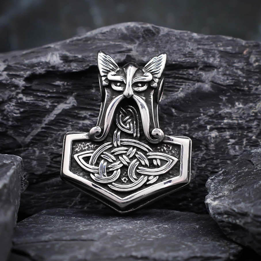 Odin and Celtic Ornament Mjolnir - Stainless Steel