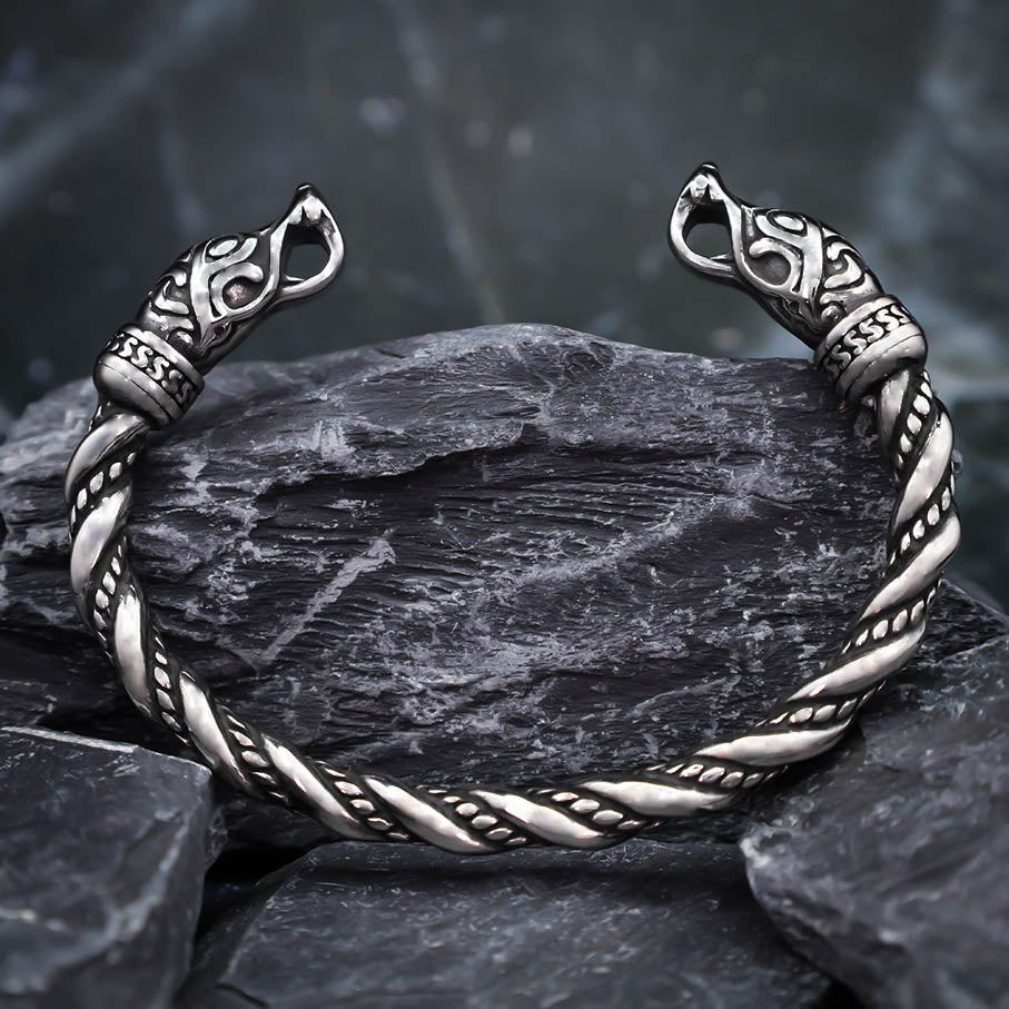 Chained Fenrir Wolf Torc Bracelet - Stainless Steel
