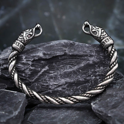 Chained Fenrir Wolf Torc Bracelet - Stainless Steel