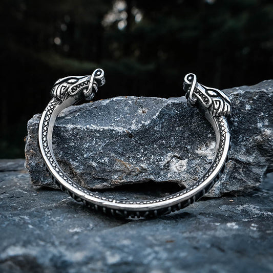 Runic Nidhoggr Dragon Torc Bracelet - Stainless Steel