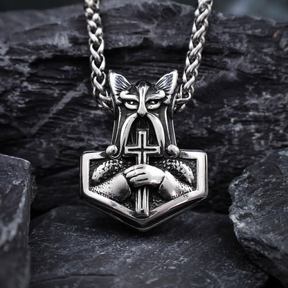 Odin and Cross Mjolnir - Stainless Steel