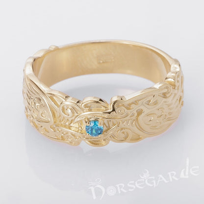 Handcrafted Odin's Ravens Gemmed Band - Gold with Sapphire