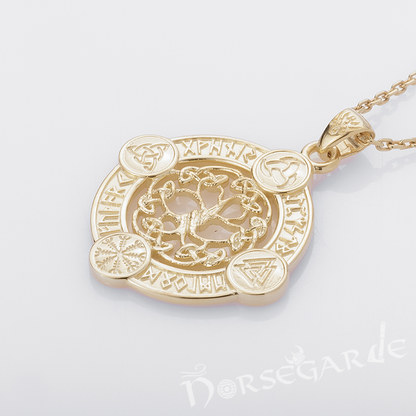 Handcrafted Rune Circle with Entwined Yggdrasil - Gold