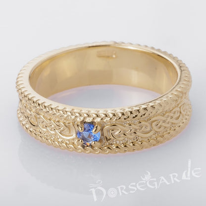 Handcrafted Endless Knot Band - Gold with Sapphire