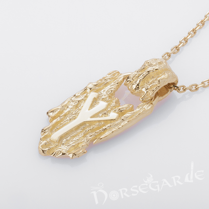 Handcrafted Druid Algiz Pendant - Gold