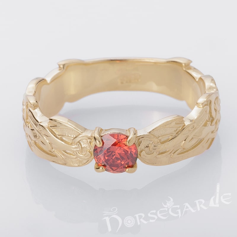 Handcrafted Dragon Ornament Band - Gold with Garnet