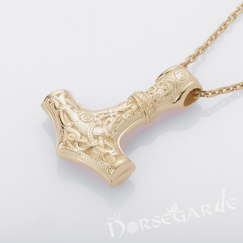 Handcrafted Mammen Engraved Small Mjölnir - Gold