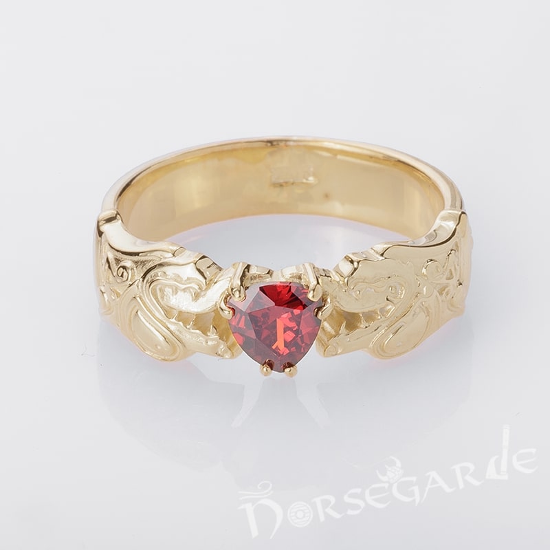 Handcrafted Odin's Wolves Gemmed Band - Gold with Garnet
