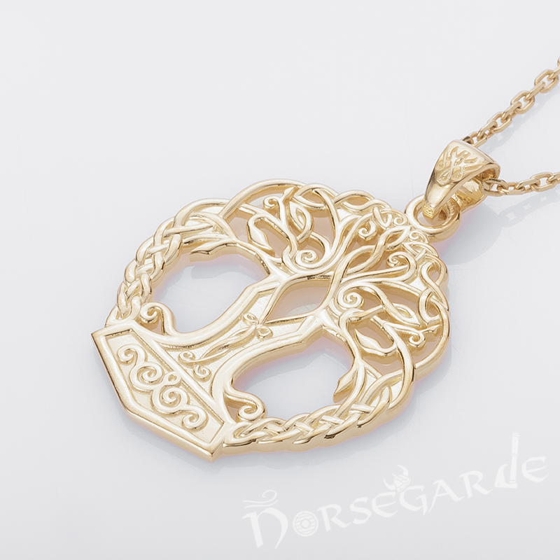 Handcrafted Yggdrasil Mjölnir Pendant - Gold