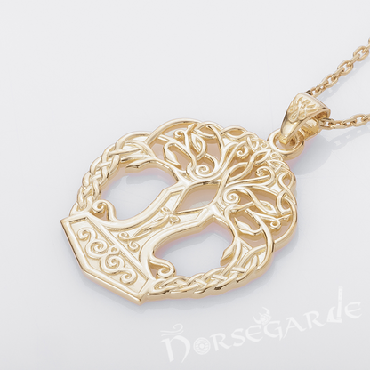 Handcrafted Yggdrasil Mjölnir Pendant - Gold