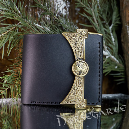 Handcrafted Foldable Leather Wallet 'Fehu' - Black