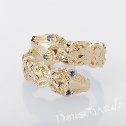 Handcrafted Jormungandr Gemmed Band - Gold with Sapphire