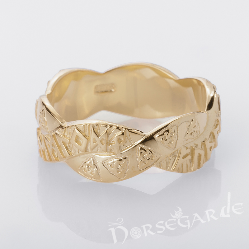 Handcrafted Twined Celtic Runes Band - Gold