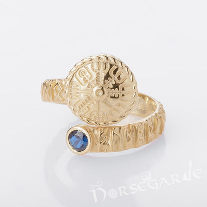 Handcrafted Vegvisir Ouroboros Band - Gold with Sapphire