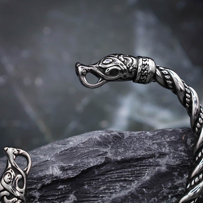 Chained Fenrir Wolf Torc Bracelet - Stainless Steel