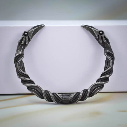 Rustic Raven Head Torc Bracelet - Stainless Steel