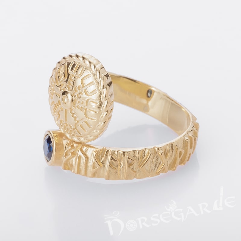 Handcrafted Vegvisir Ouroboros Band - Gold with Sapphire