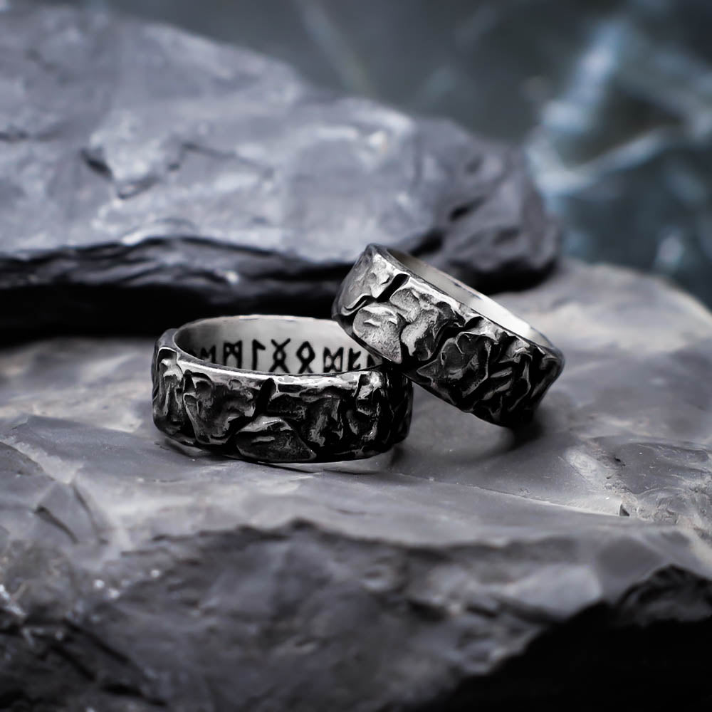 Runic Ancient Bark Ring - Stainless Steel