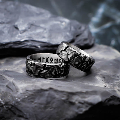 Runic Ancient Bark Ring - Stainless Steel